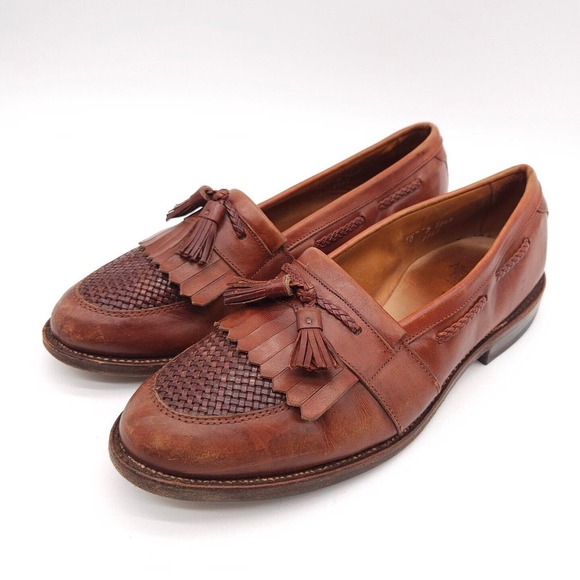 Allen Edmonds Mens 10 D Cody Brown Tassel Kiltie Weave Loafer Leather Dress Shoe - Picture 1 of 9